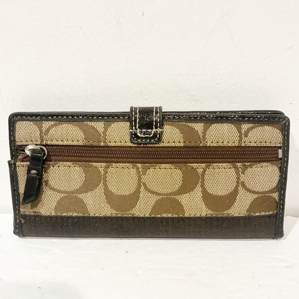 Coach Brown Signature Bifold Snap Wallet Y2K VTG Leather ID window 10 Card Slots - Picture 5 of 5
